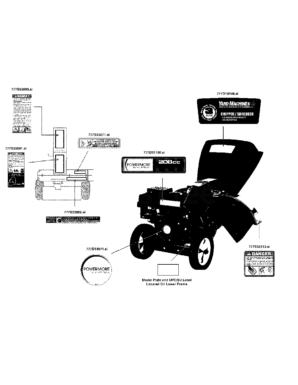 Label Map 24a-45m4700 Diagram and Parts List for CS45M4 (24A-45M4700)(2015) Yard Machines Chipper Shredder